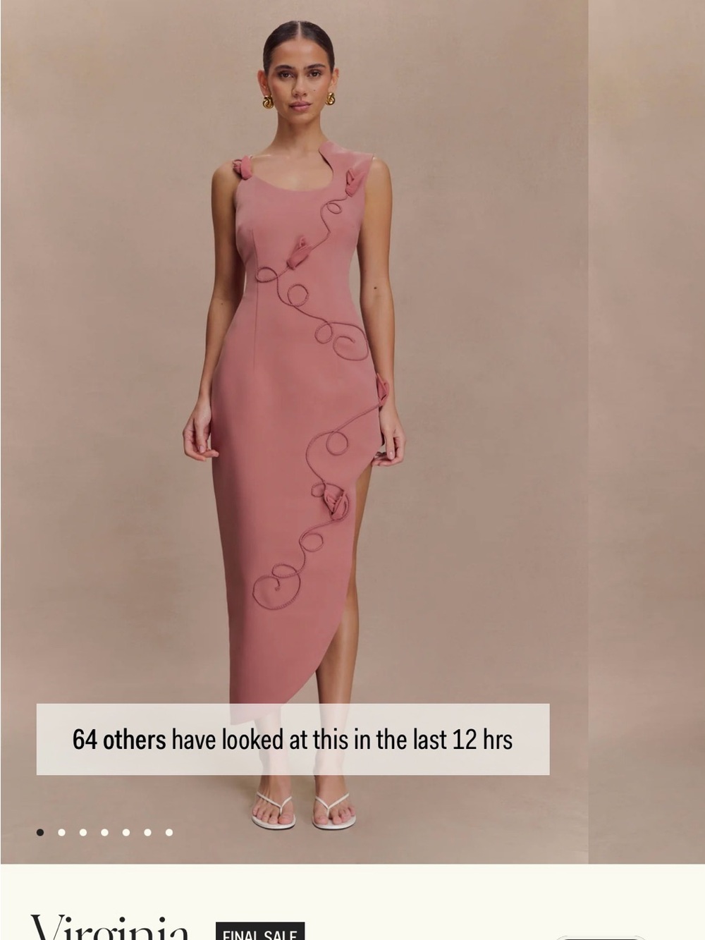 Meshki Dusty Rose Asymmetrical Midi Dress with Ruffle Swirl